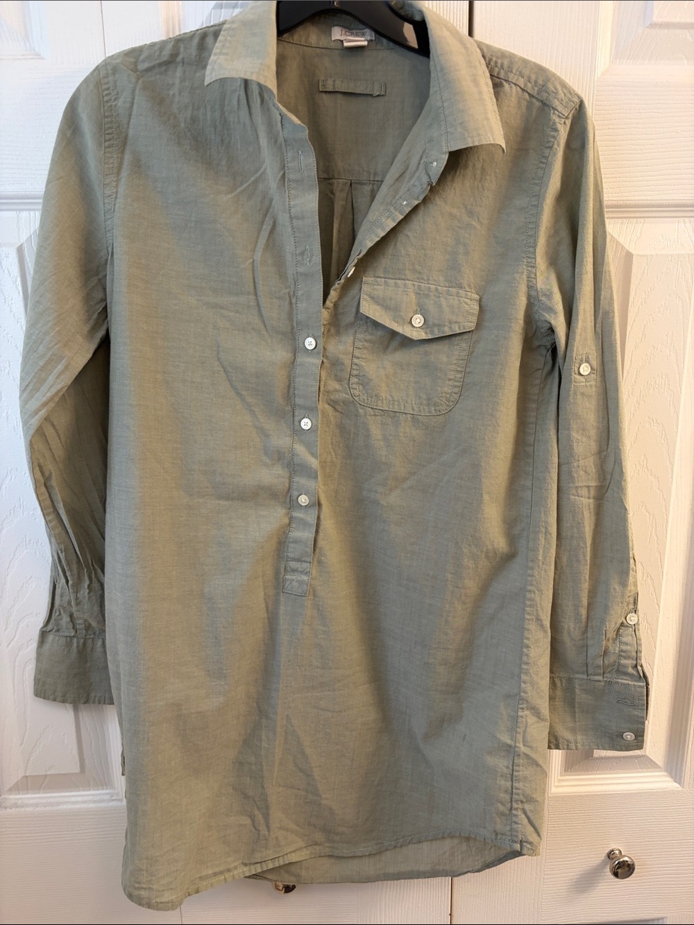 J. Crew Women’s Cotton Sage Green Long Sleeve Button-Front Tunic Shirt
